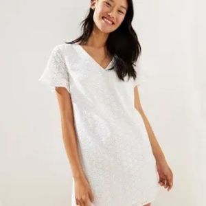 LOFT Petite Eyelet Flutter Cuff Shift Dress - White - Size 4 Petite
